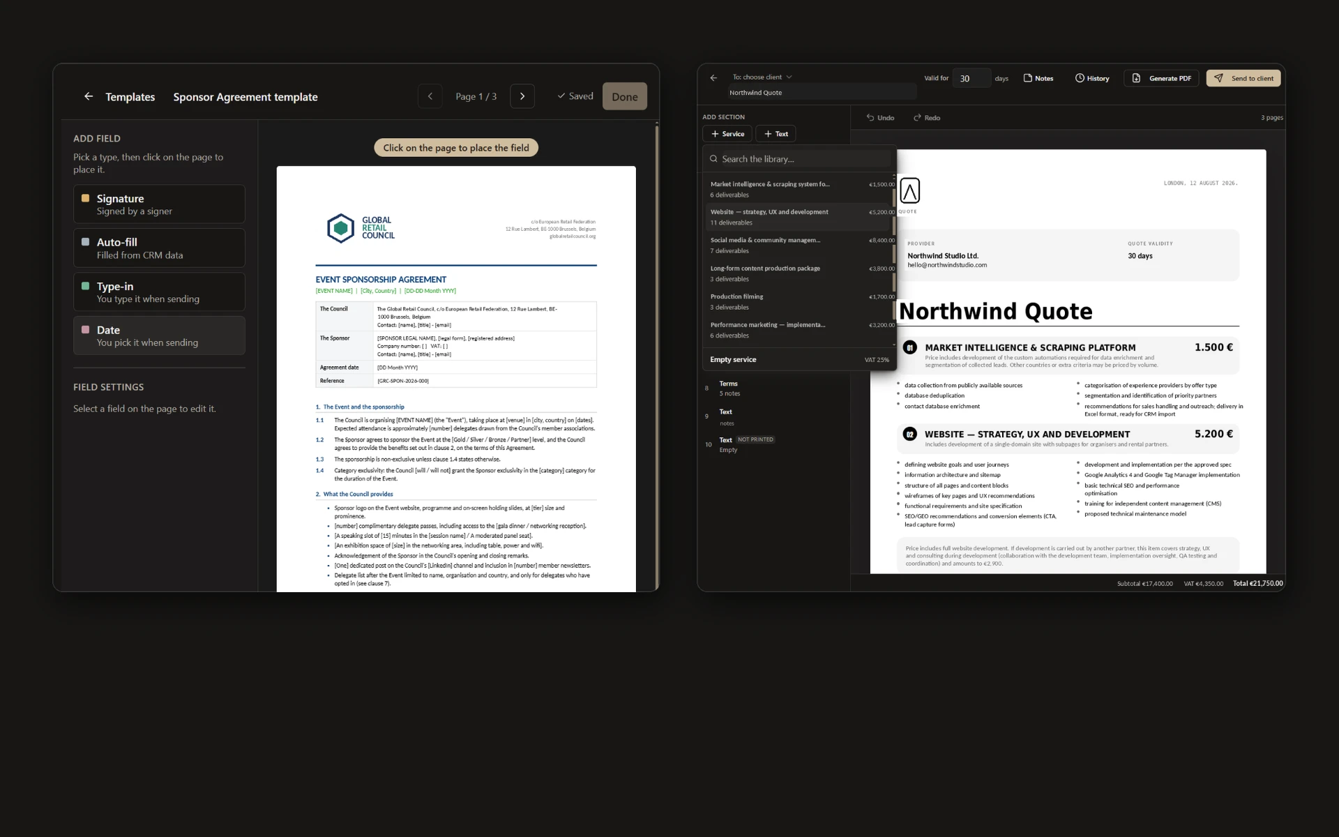 Quotes/Contracts and e-sign